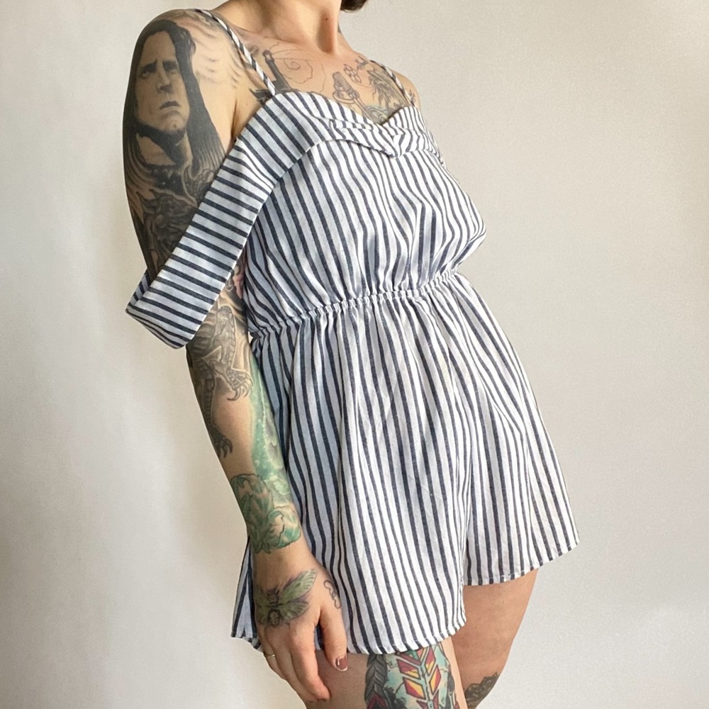 SEEK the LABEL Striped Cotton Romper blue Small - Picture 1 of 10